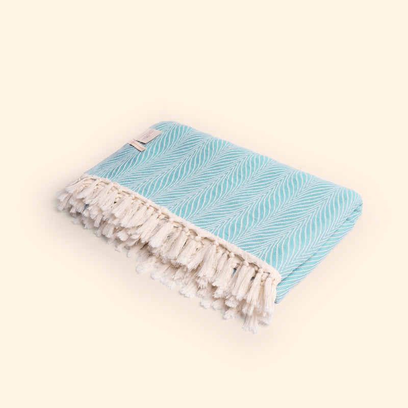 Yaprak Pure Cotton Blanket In Powder Blue