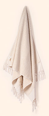 Plush & Bare Striped Pure Cotton King Bath Towel In Cream