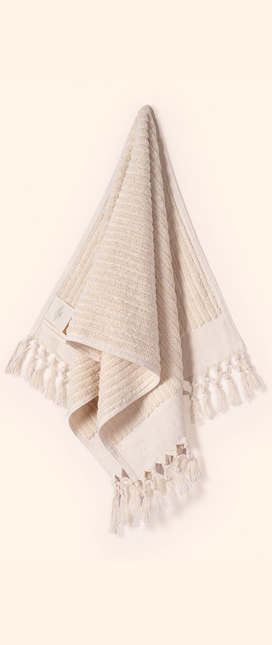 Plush & Bare Striped Pure Cotton Super Hand Towel In Cream