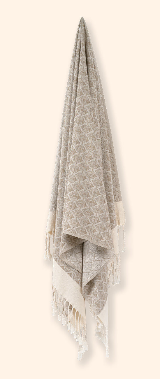 Mute Eloquence Pure Cotton Bath Towel (Peshtemal) In Beige